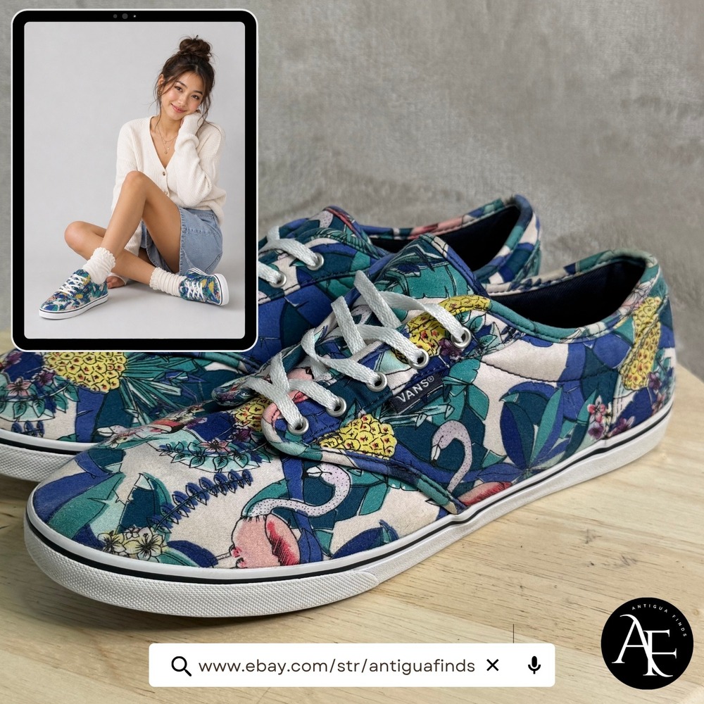 Vans Tropical Flamingo Pineapple Print Low Top Sneakers Womens 11 Blue Multi